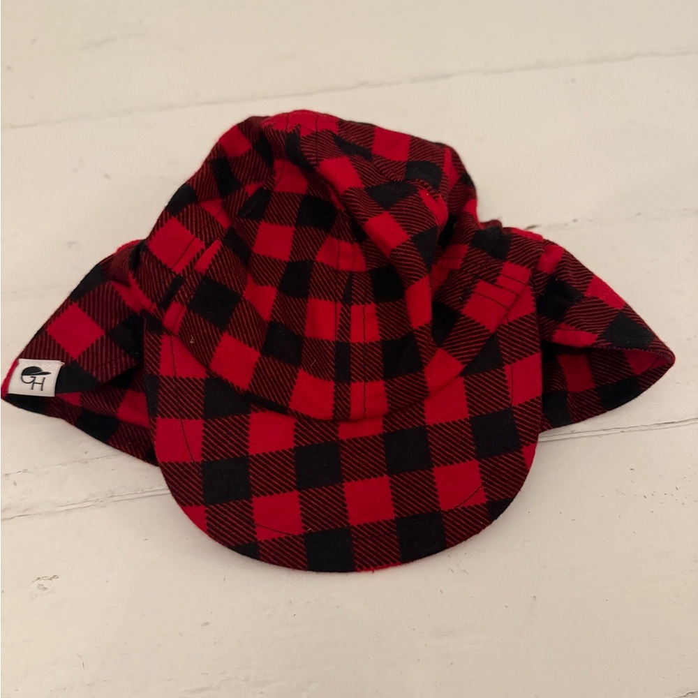 George Hats Plaid Red and Black Flannel Kids Cap with ear/neck coverage